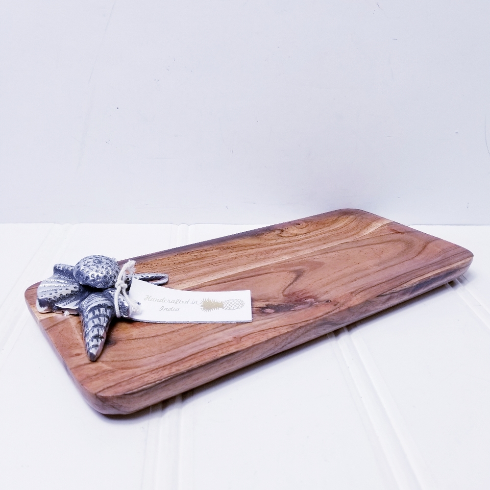Nautical Wood Serving Tray Coastal Sea Life Decor Cheese Board Trinket Tray New